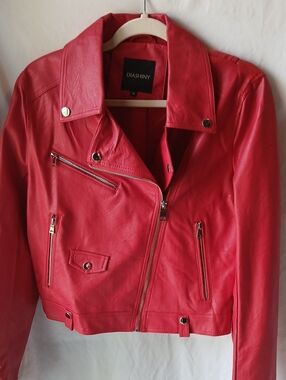 Red Leather Moto Jacket for Women